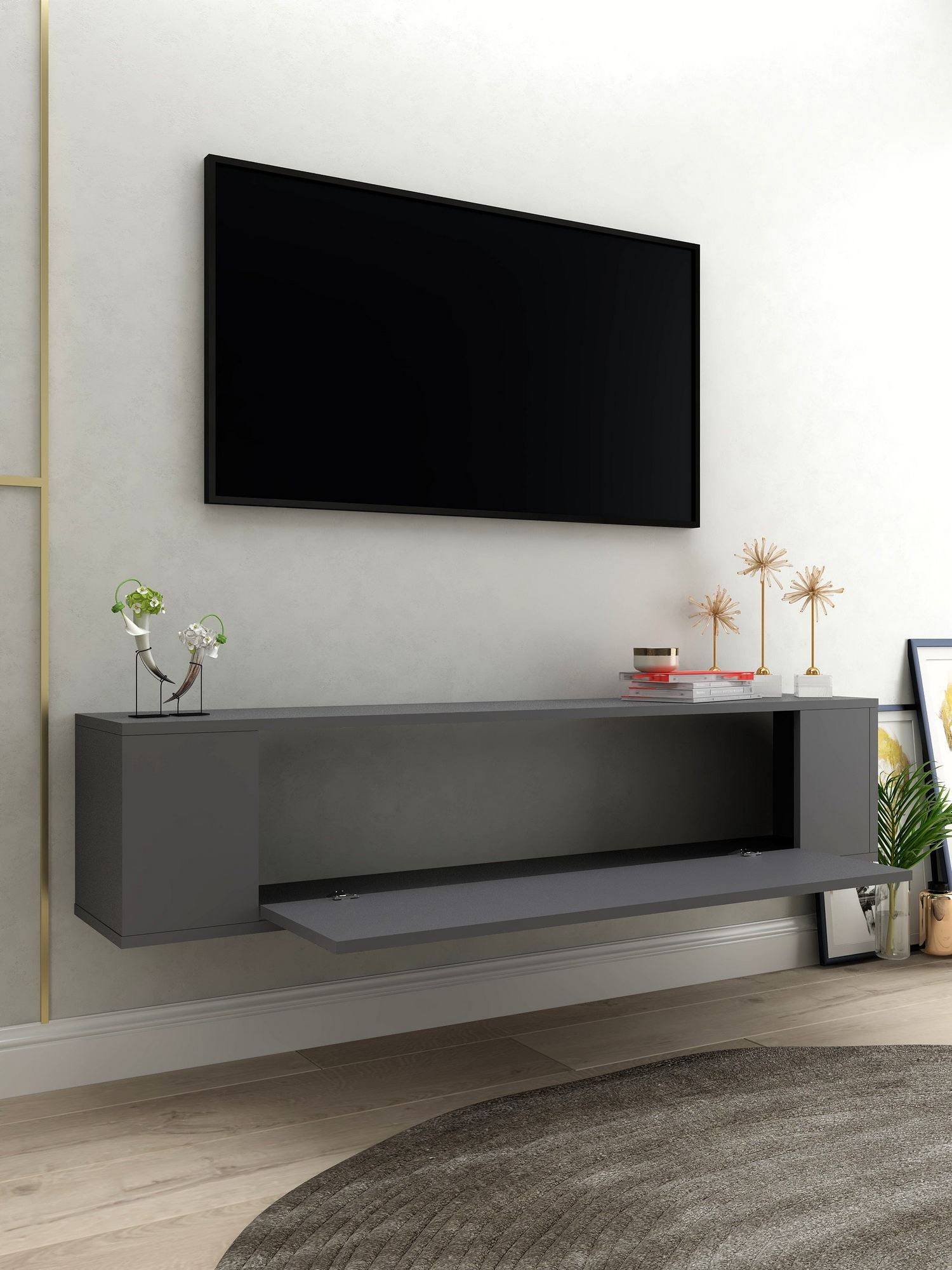 Móvel de TV – 120 cm x 33,2 cm x 26,4 cm – Antracite – Aglomerado revestido de melamina