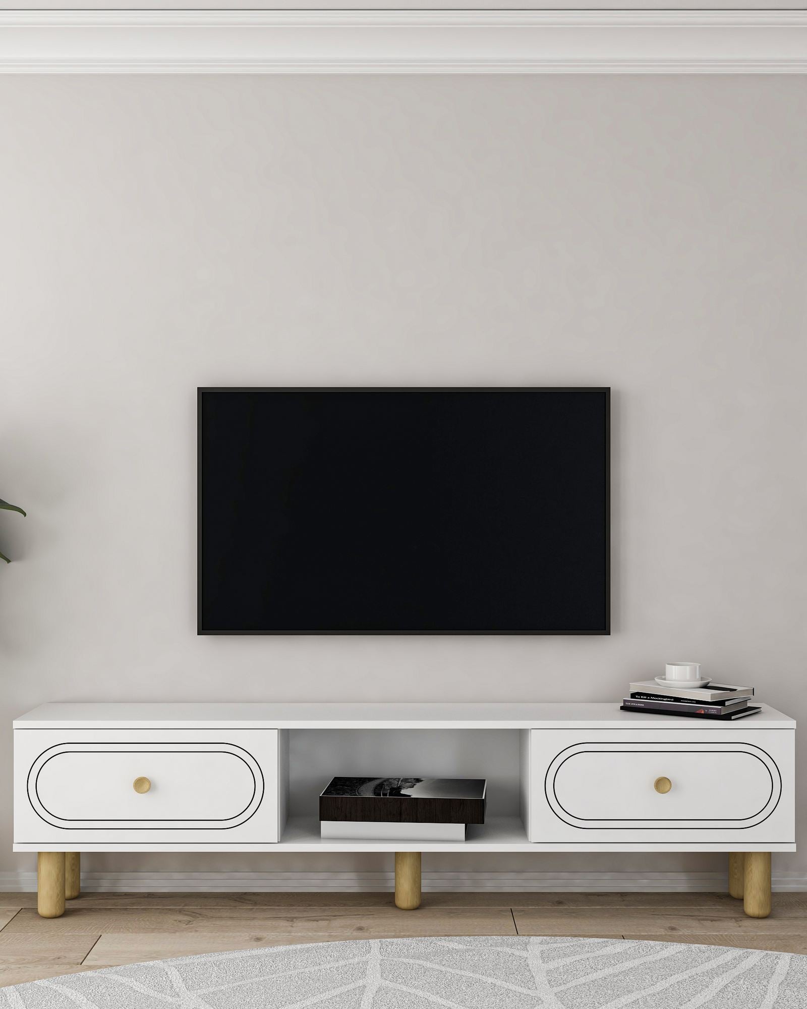 Móvel de TV – 150 cm x 40,6 cm – Branco – Aglomerado revestido de melamina