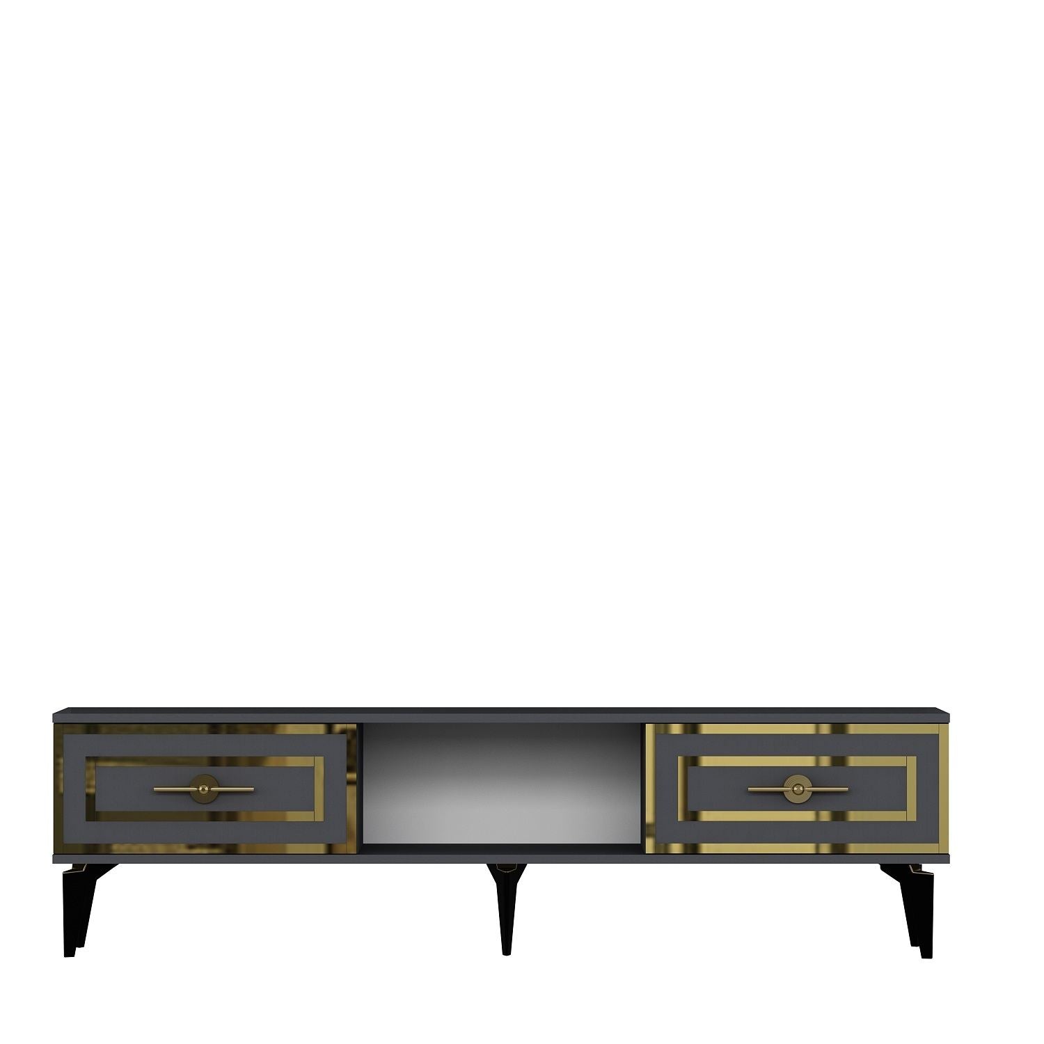 Móvel de TV – 150 cm – Antracite e Ouro – MDF