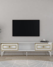 Móvel de TV – 150cm x 44.6cm x 29.6cm – Branco e Dourado – Painel de Partículas