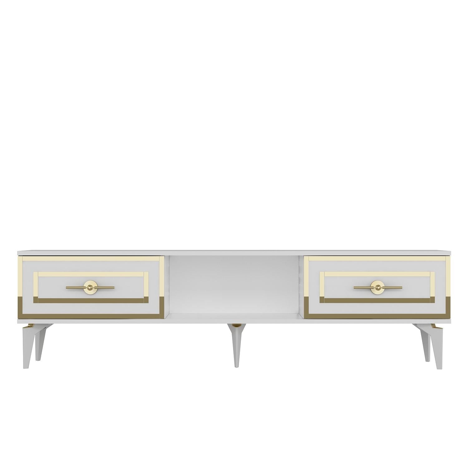 Móvel de TV – 150cm x 44.6cm x 29.6cm – Branco e Dourado – Painel de Partículas