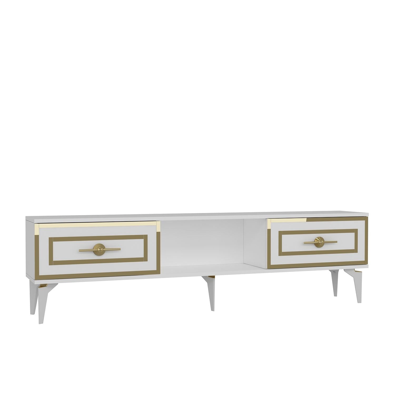 Móvel de TV – 150cm x 44.6cm x 29.6cm – Branco e Dourado – Painel de Partículas