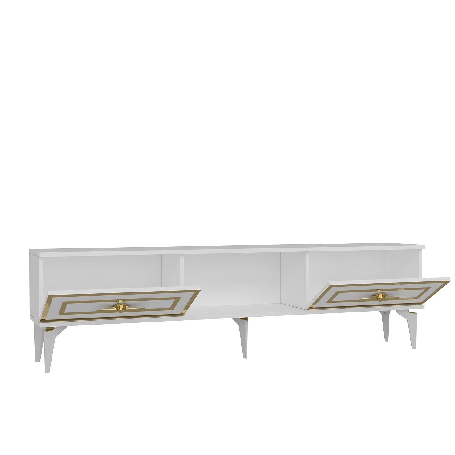 Móvel de TV – 150cm x 44.6cm x 29.6cm – Branco e Dourado – Painel de Partículas