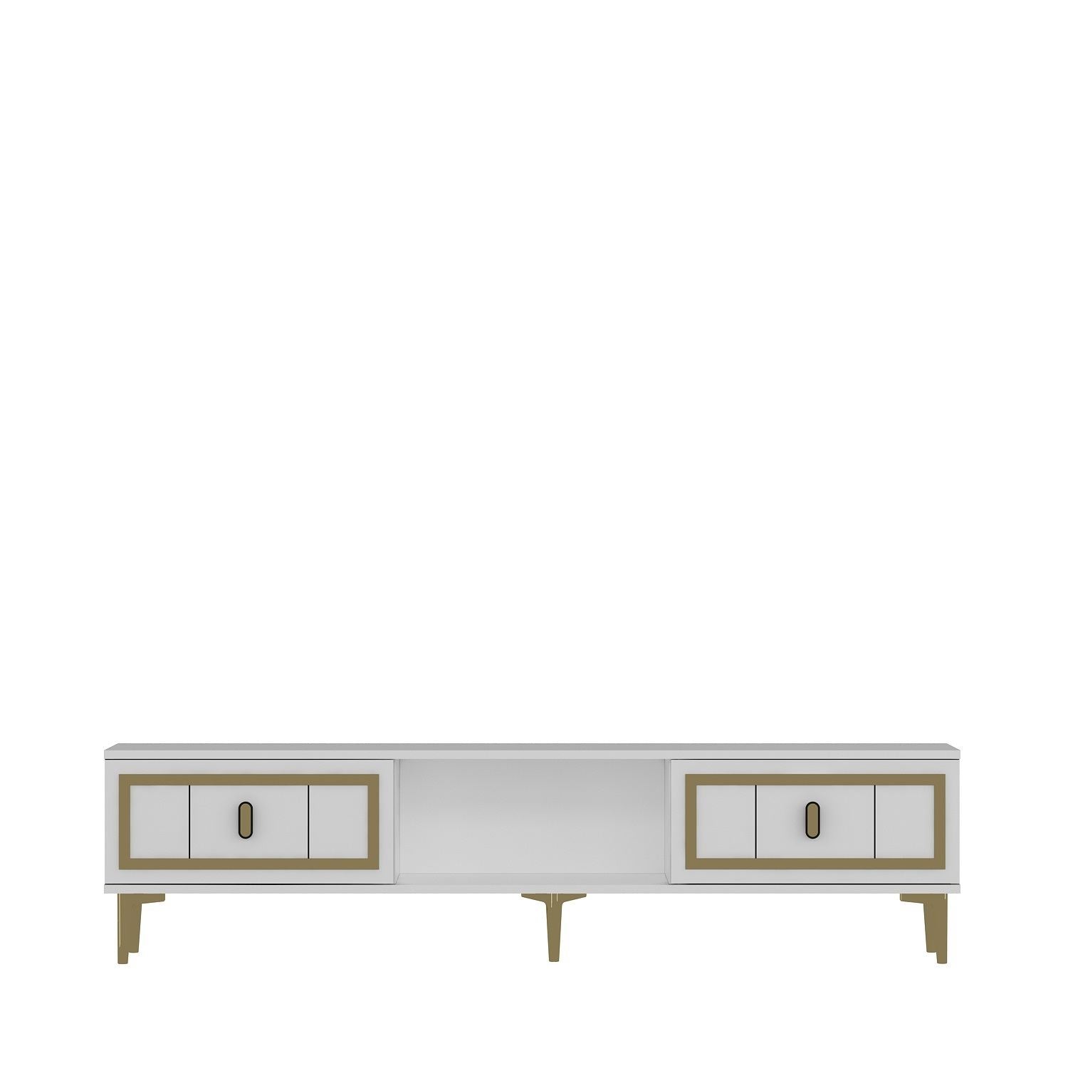 Móvel de TV – 150cm x 44.6cm x 29.6cm – Branco e Dourado – Painel de Partículas Revestido de Melamina