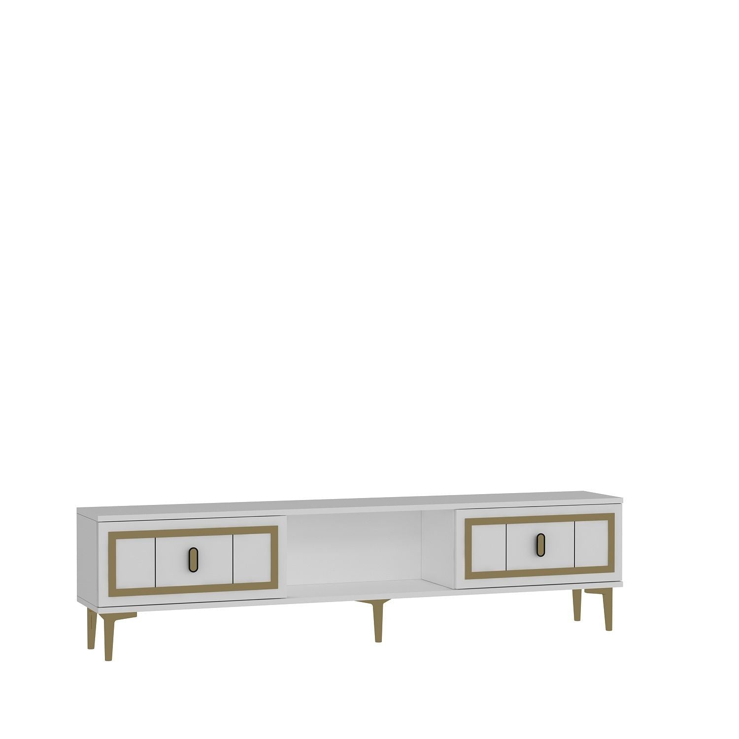 Móvel de TV – 150cm x 44.6cm x 29.6cm – Branco e Dourado – Painel de Partículas Revestido de Melamina