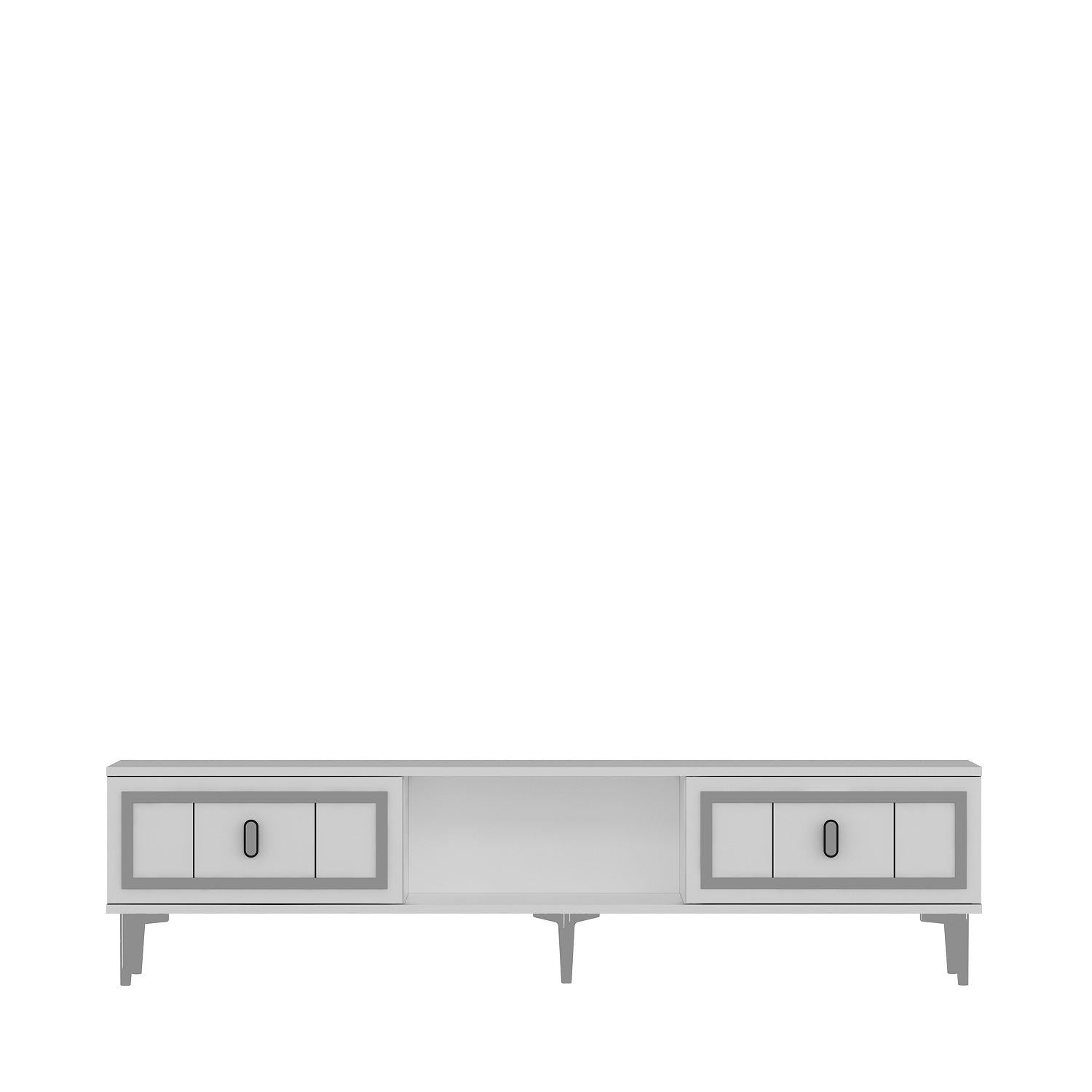Móvel de TV – 150cm x 44,6cm x 29,6cm – Branco e Prata – Aglomerado revestido de melamina