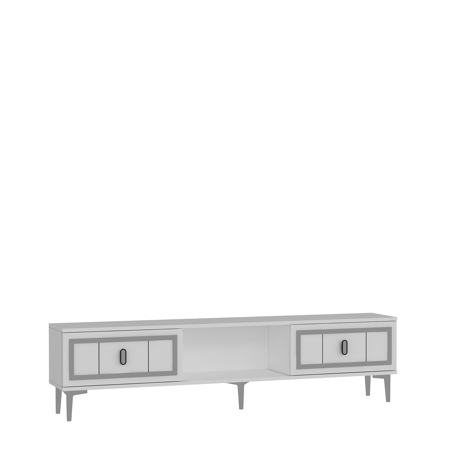 Móvel de TV – 150cm x 44,6cm x 29,6cm – Branco e Prata – Aglomerado revestido de melamina