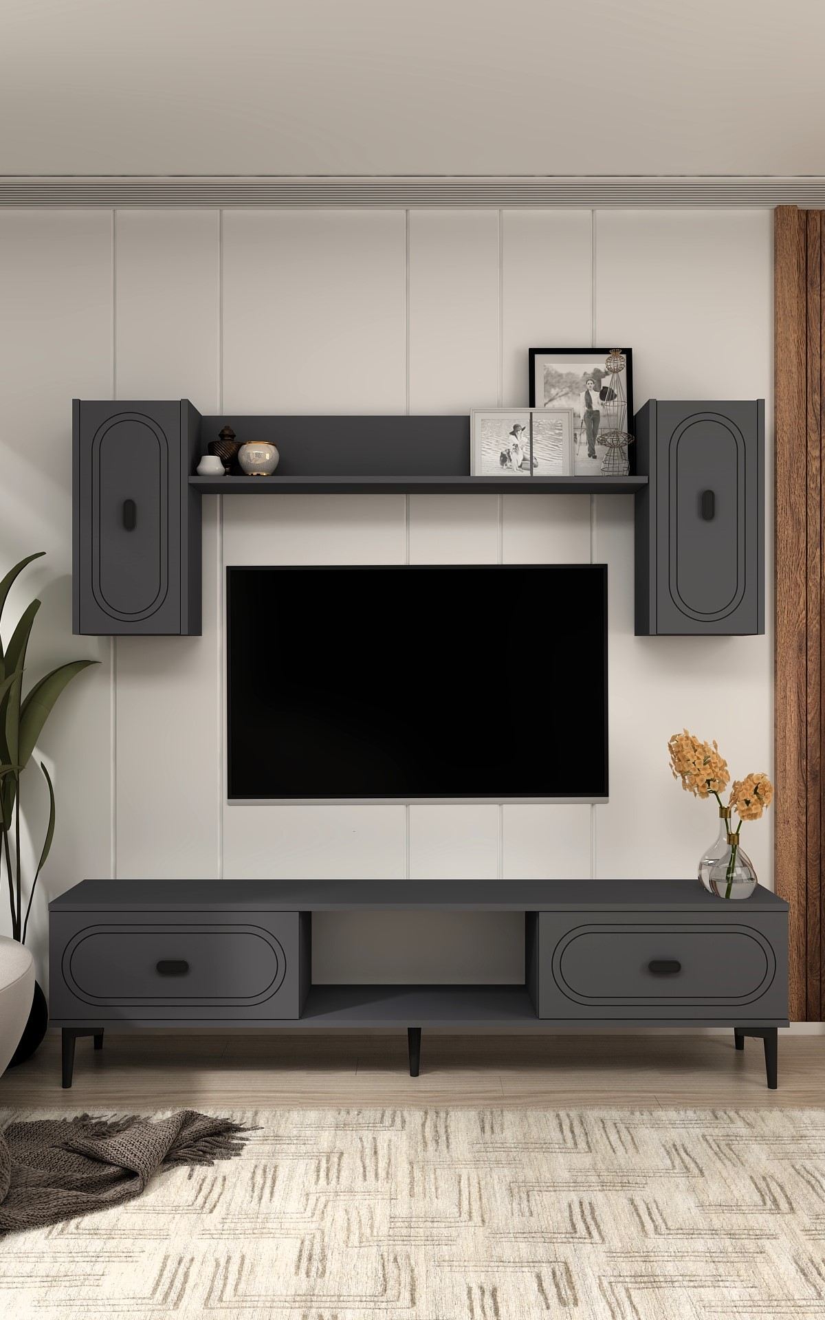 Móvel de TV – 150 cm x 44,6 cm x 29,6 cm – Antracite – Aglomerado revestido de melamina