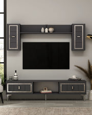 Móvel de TV – 150 cm x 44,6 cm x 29,6 cm – Antracite e Prata – Painel de partículas revestido em melamina