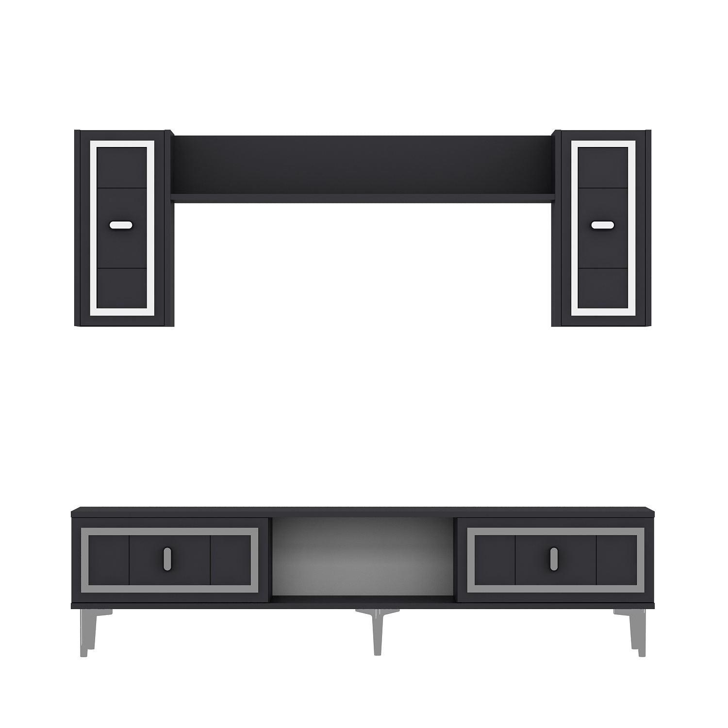 Móvel de TV – 150 cm x 44,6 cm x 29,6 cm – Antracite e Prata – Painel de partículas revestido em melamina