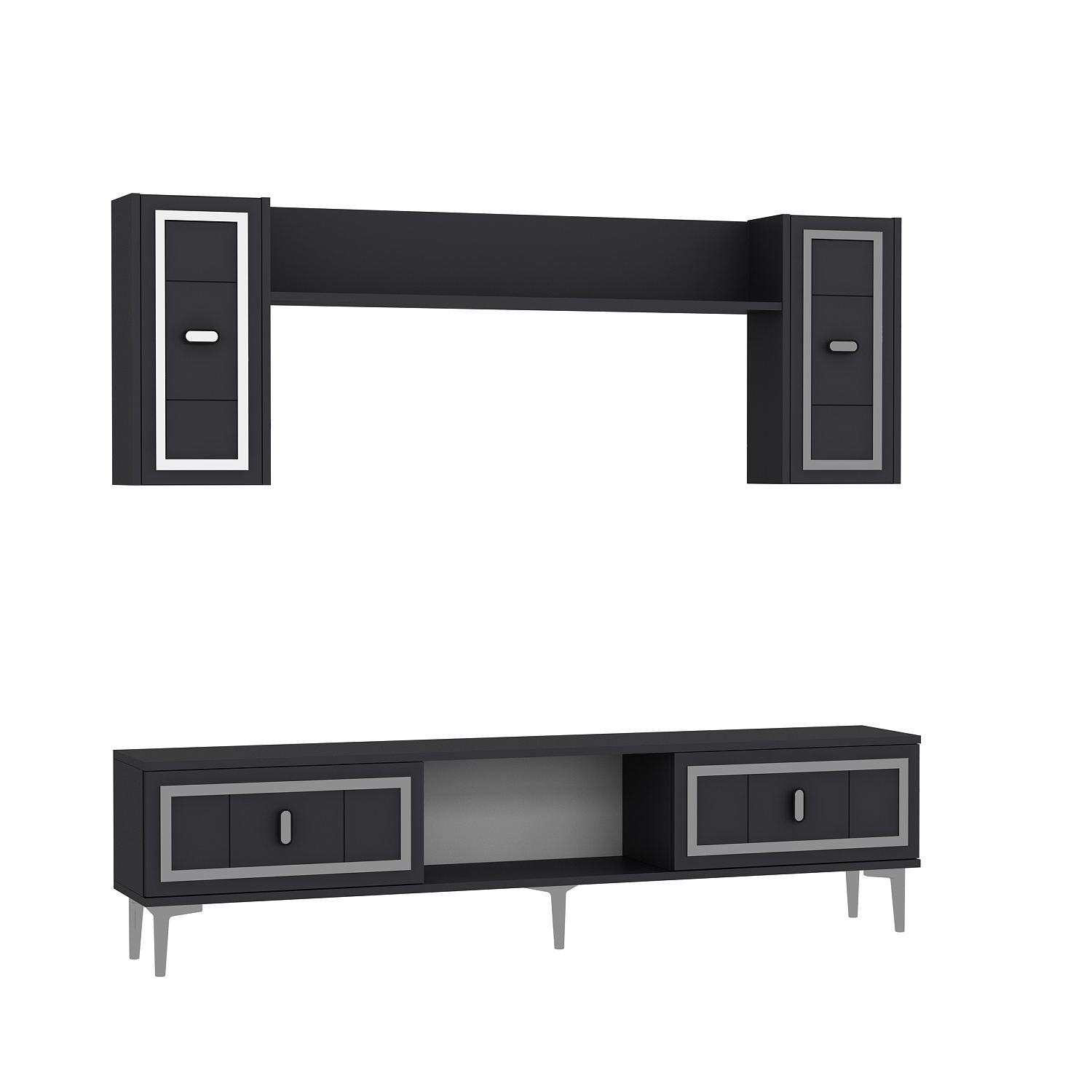 Móvel de TV – 150 cm x 44,6 cm x 29,6 cm – Antracite e Prata – Painel de partículas revestido em melamina