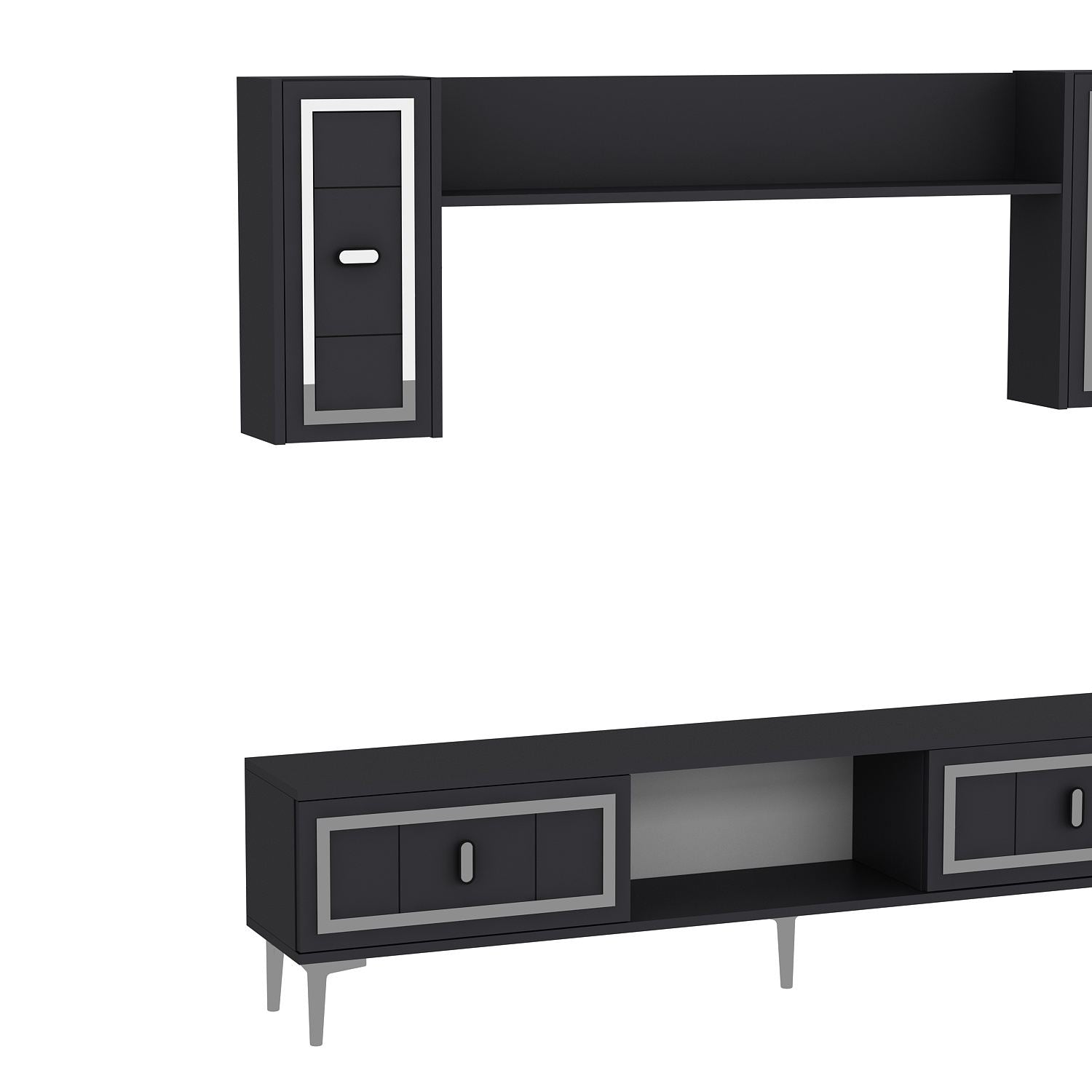 Móvel de TV – 150 cm x 44,6 cm x 29,6 cm – Antracite e Prata – Painel de partículas revestido em melamina