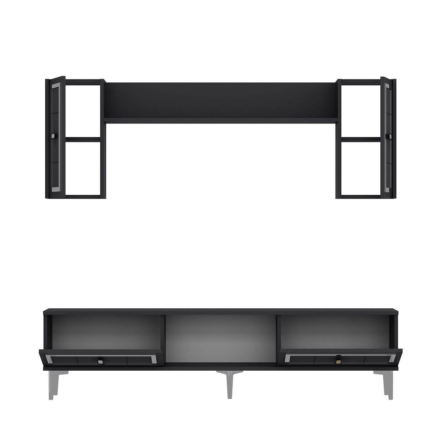 Móvel de TV – 150 cm x 44,6 cm x 29,6 cm – Antracite e Prata – Painel de partículas revestido em melamina