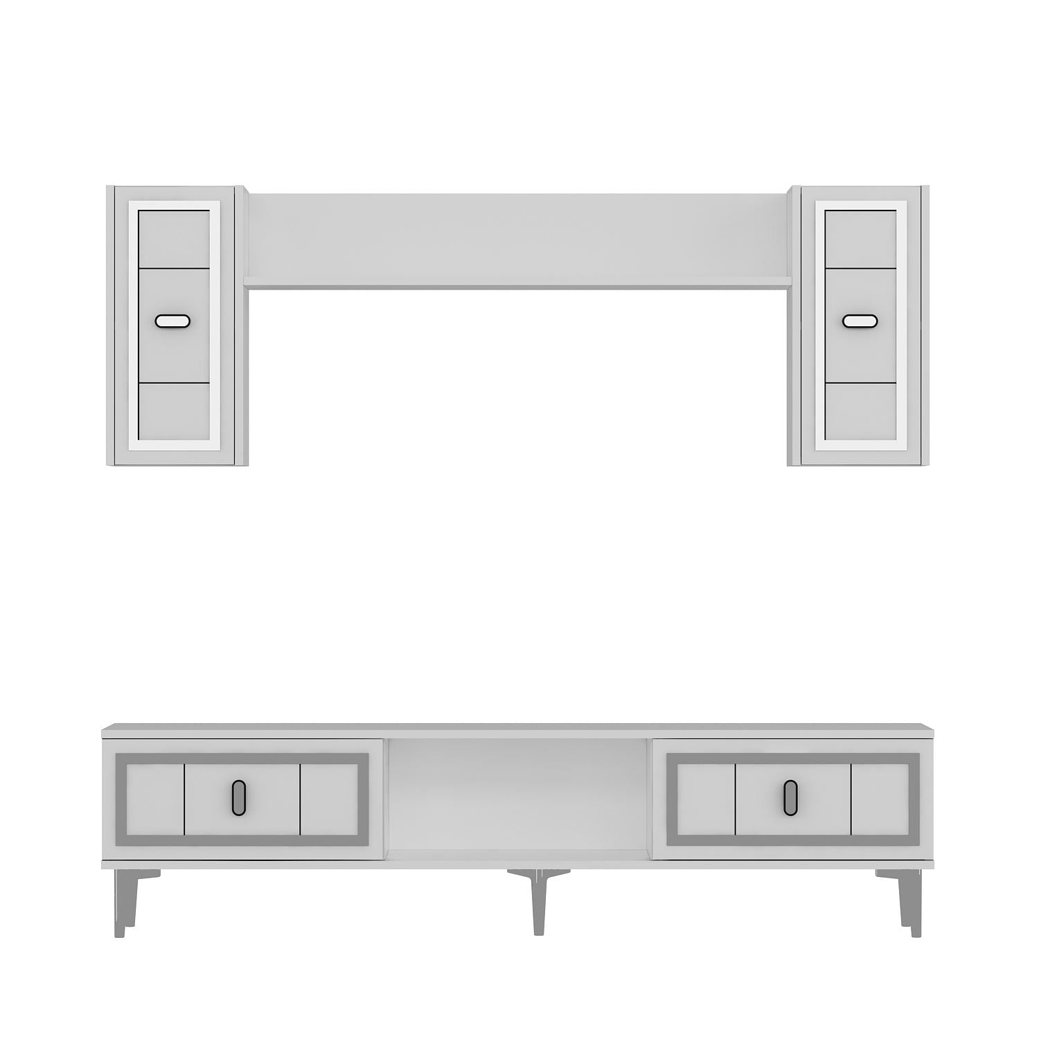 Móvel de TV – 150cm x 44.6cm x 29.6cm – Branco e Prata – MDF