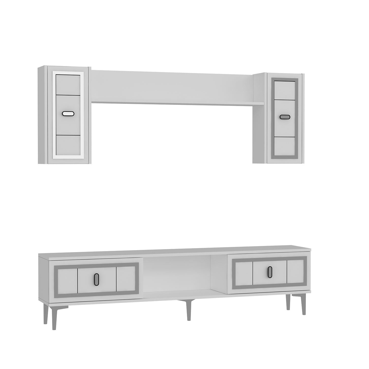 Móvel de TV – 150cm x 44.6cm x 29.6cm – Branco e Prata – MDF