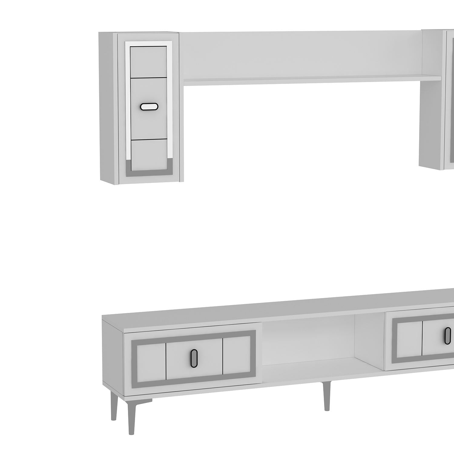 Móvel de TV – 150cm x 44.6cm x 29.6cm – Branco e Prata – MDF