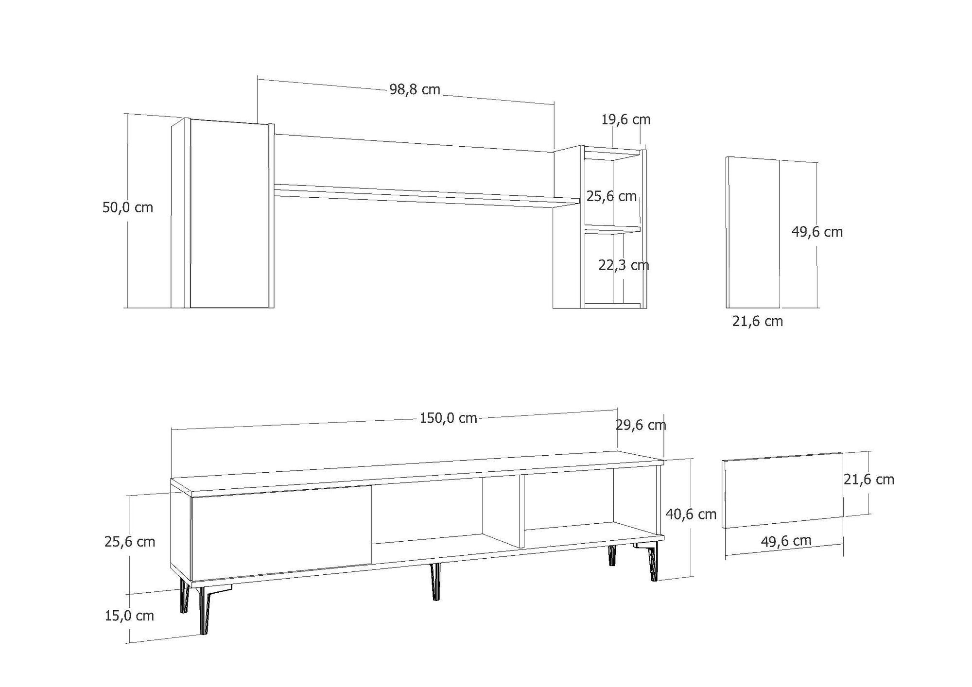 Móvel de TV – 150cm x 44.6cm x 29.6cm – Branco e Prata – MDF