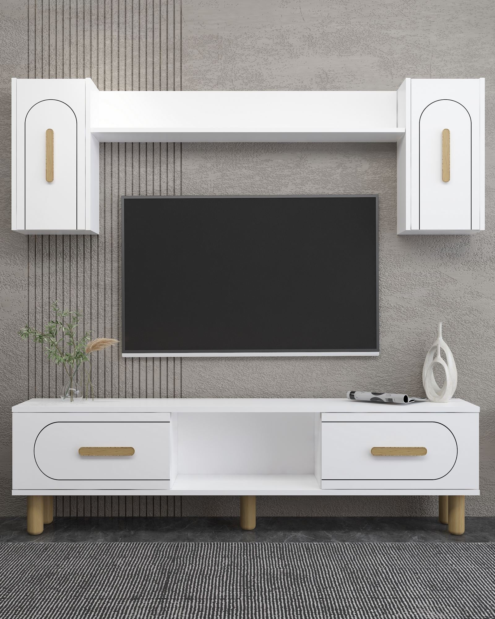 Estante para TV – 150 cm x 44,6 cm x 29,6 cm – Branco e Carvalho Safira – MDF