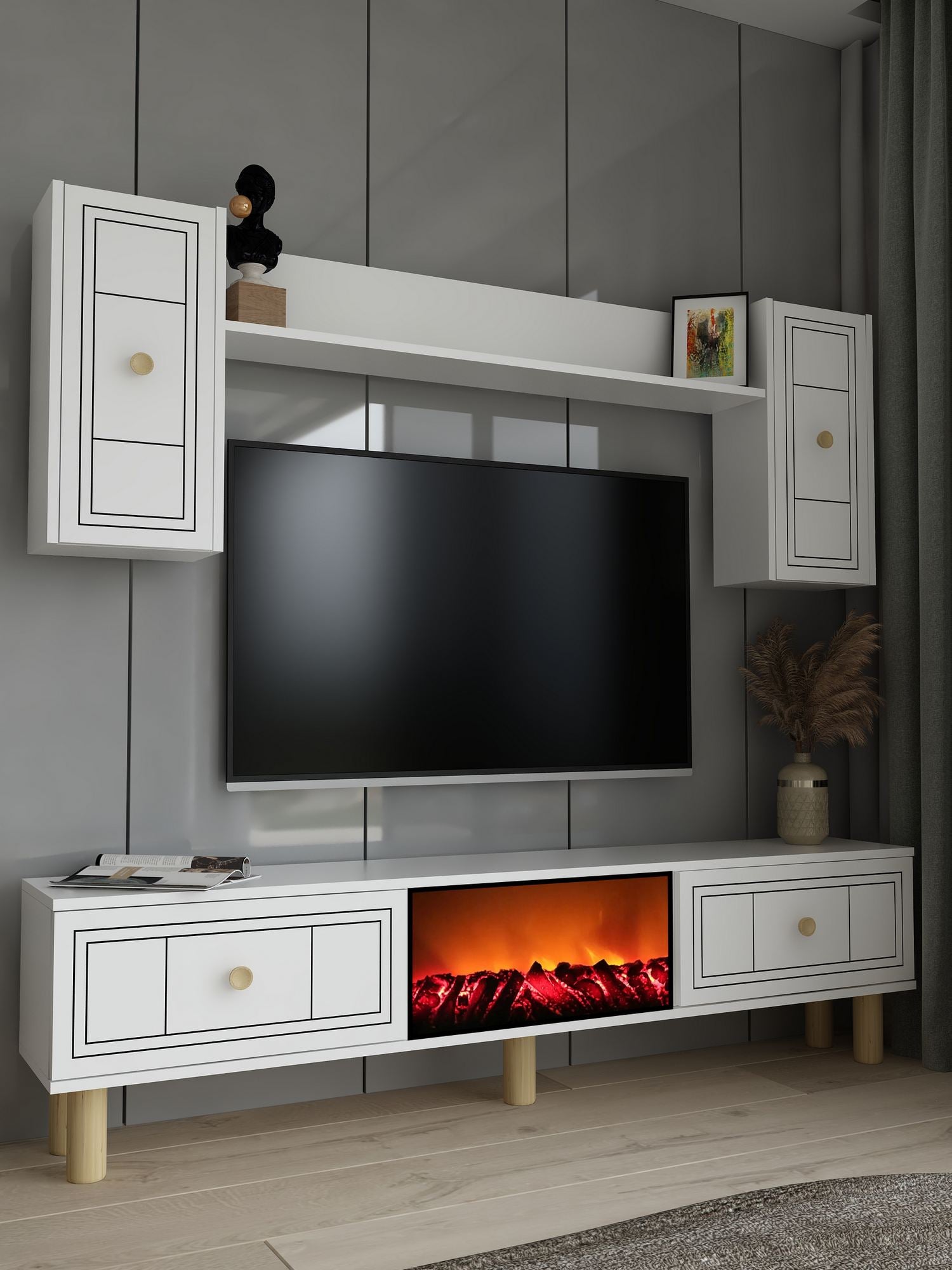 Móvel de TV – 150 cm x 44,6 cm x 29,6 cm – Branco – Painel de partículas