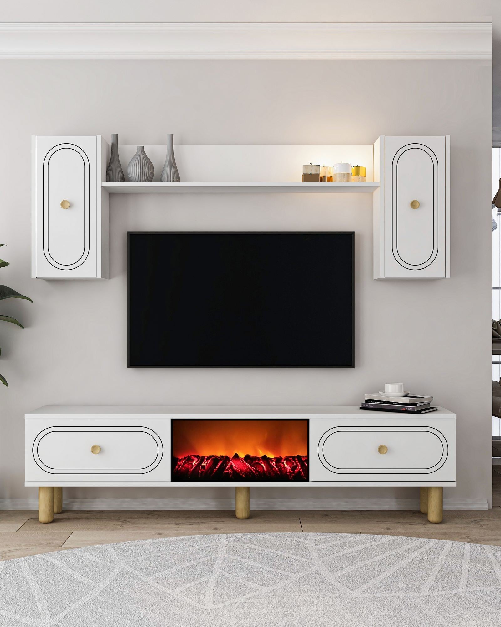 Móvel de TV – 150 cm x 44,6 cm x 29,6 cm – Branco – Painel de partículas com melamina