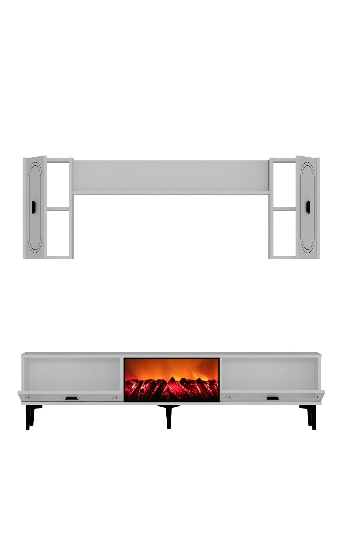 Móvel de TV – 150 cm x 44,6 cm x 29,6 cm – Branco – Painel de partículas revestido com melamina
