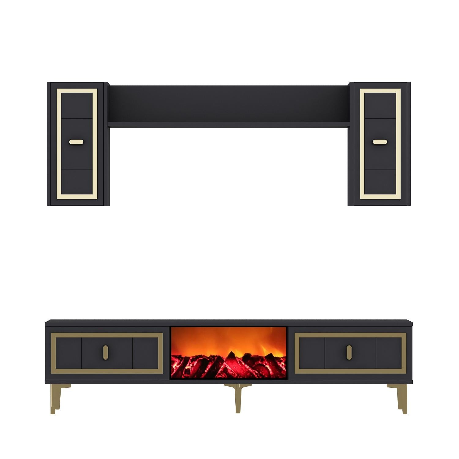 Móvel de TV – 150cm x 44.6cm x 29.6cm – Antracite e Dourado – MDF revestido de melamina