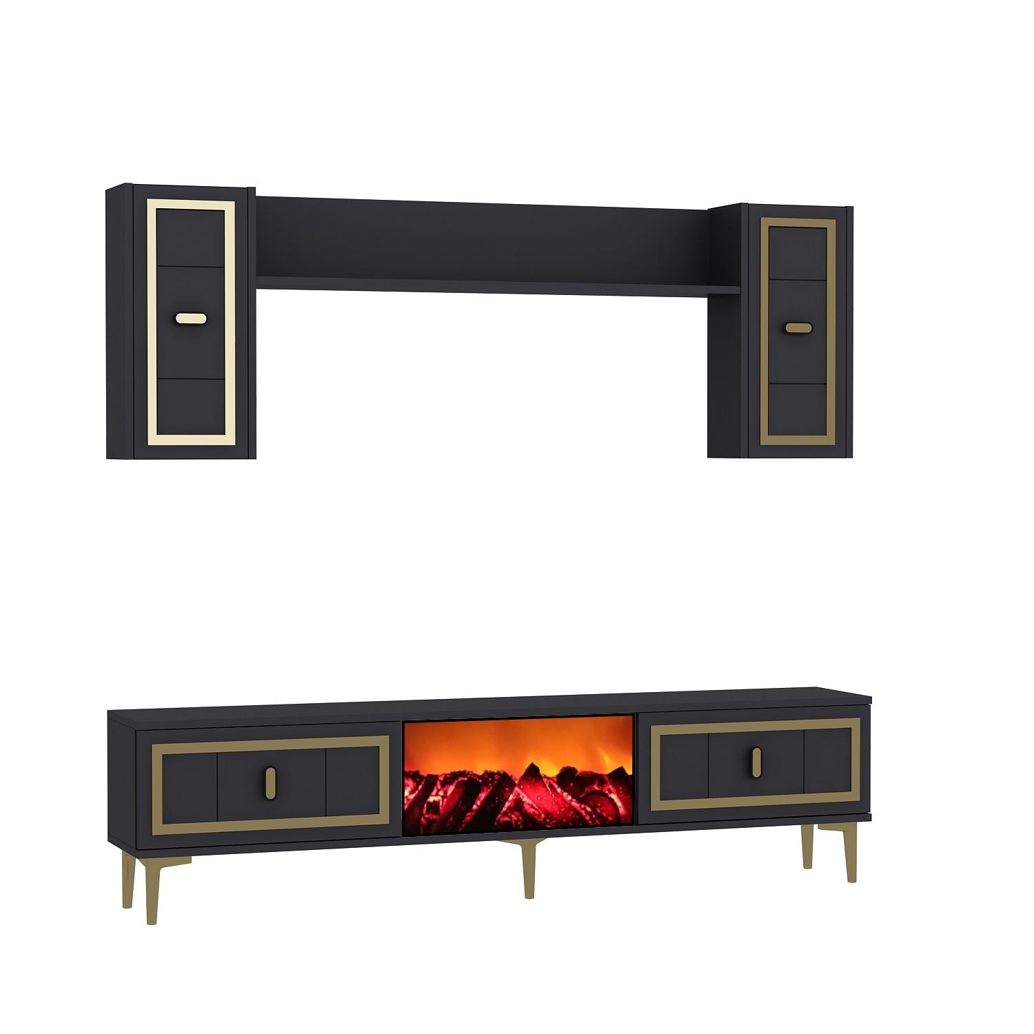 Móvel de TV – 150cm x 44.6cm x 29.6cm – Antracite e Dourado – MDF revestido de melamina