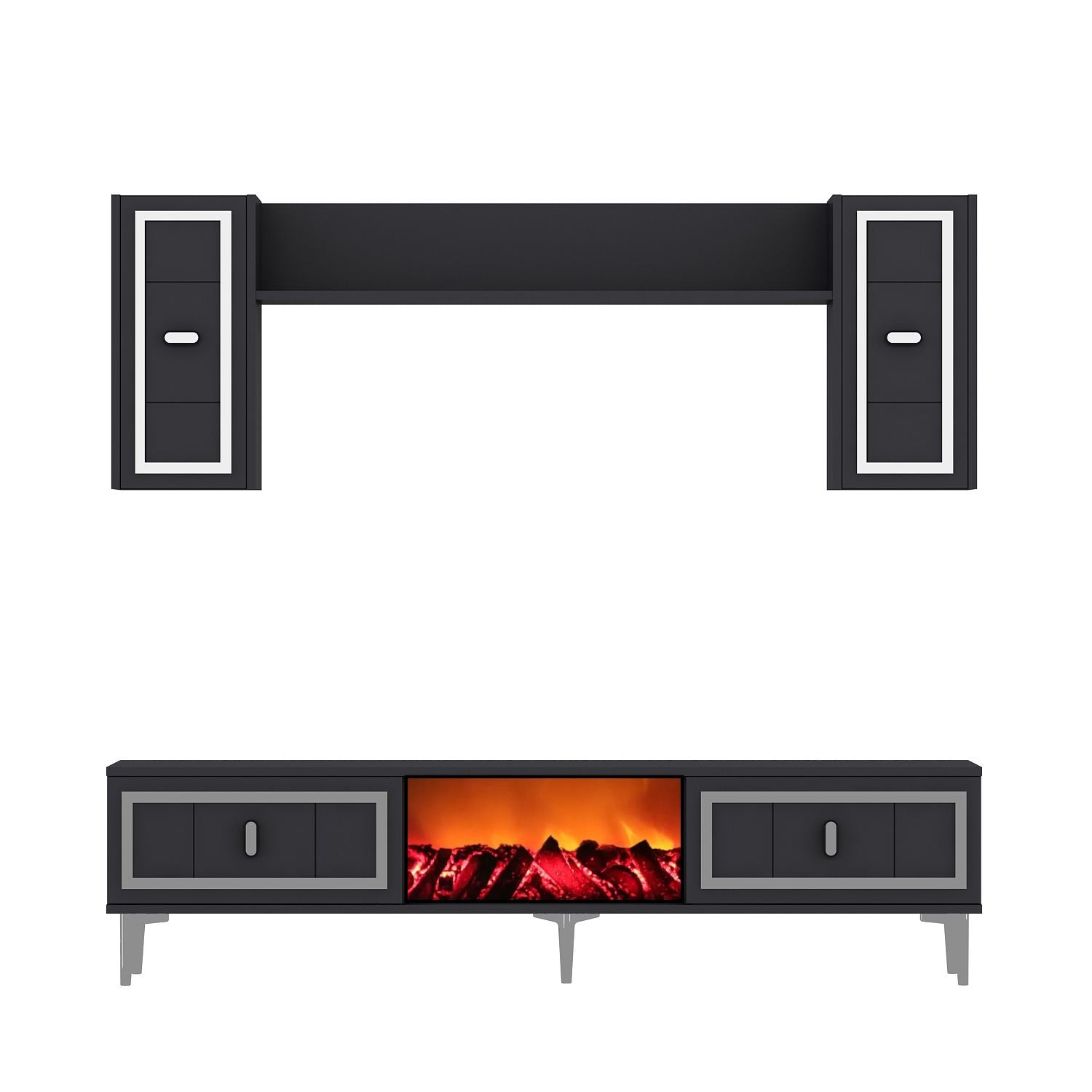 Móvel de TV – 150cm x 44.6cm x 29.6cm – Antracite e Prata – Painel de Partículas Revestido em Melamina