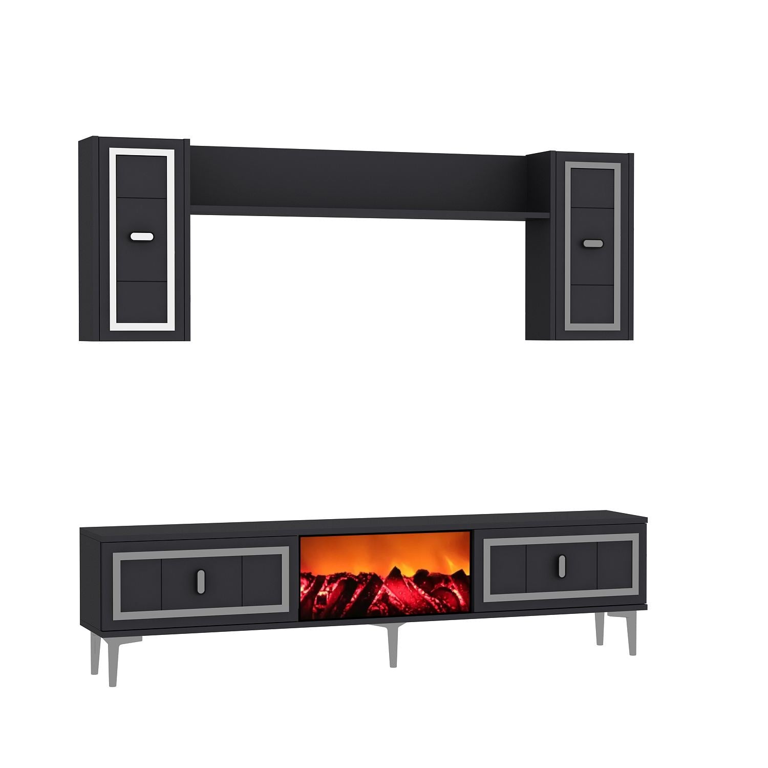 Móvel de TV – 150cm x 44.6cm x 29.6cm – Antracite e Prata – Painel de Partículas Revestido em Melamina
