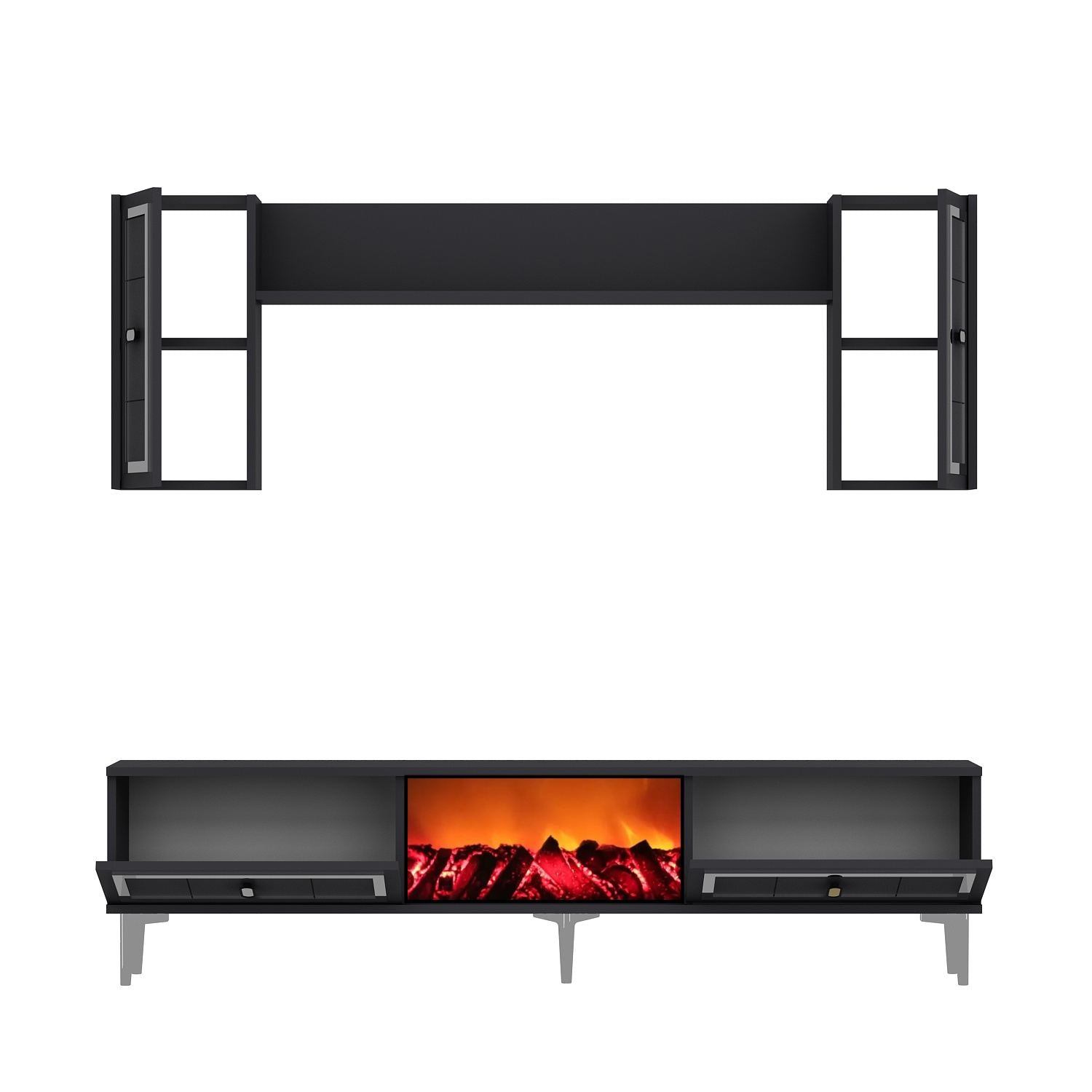 Móvel de TV – 150cm x 44.6cm x 29.6cm – Antracite e Prata – Painel de Partículas Revestido em Melamina