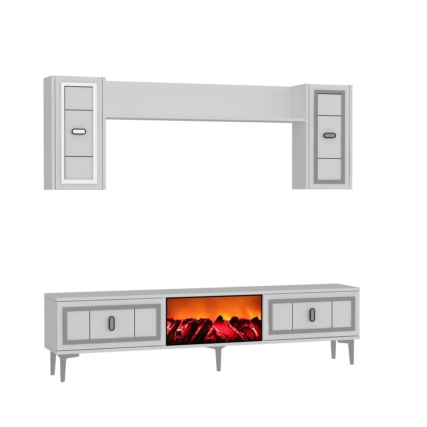Móvel de TV – 150 cm x 44,6 cm x 29,6 cm – Branco e Prata – Painel de partículas com melamina