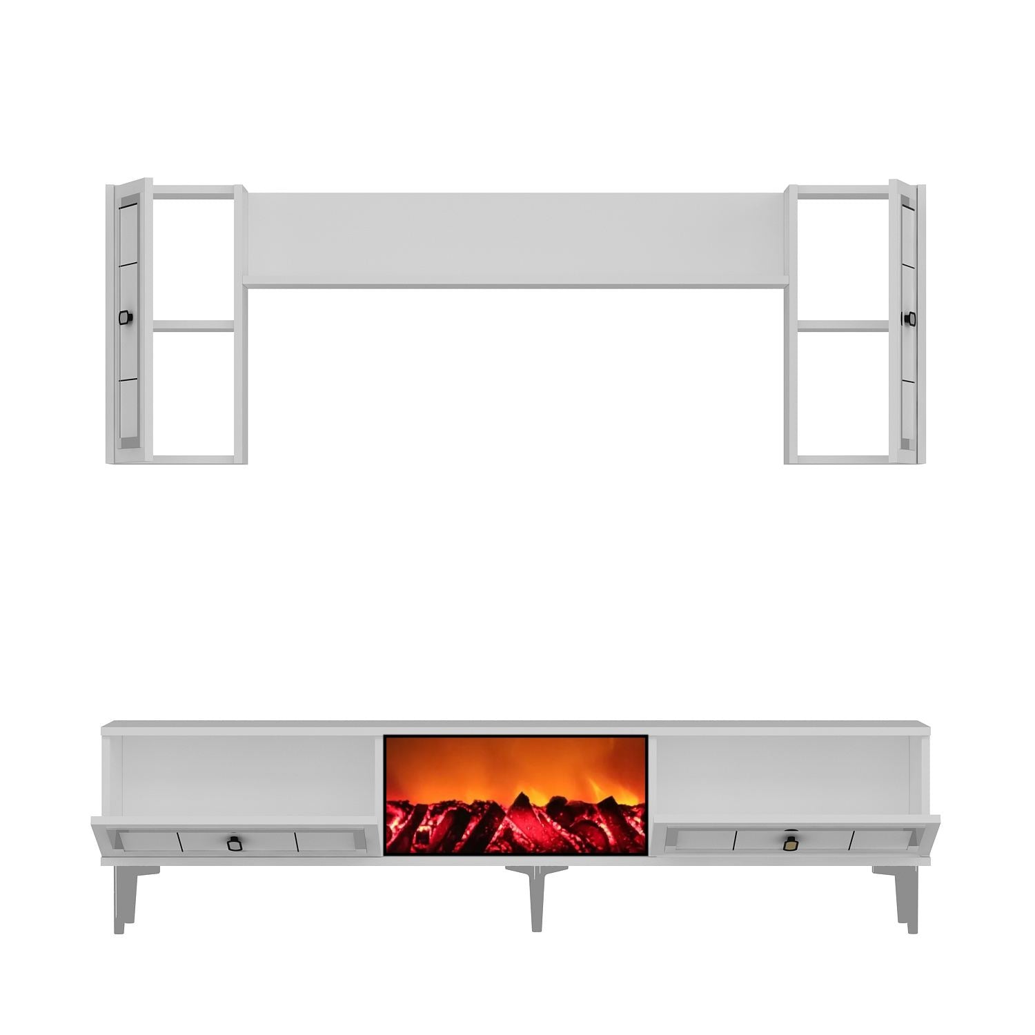 Móvel de TV – 150 cm x 44,6 cm x 29,6 cm – Branco e Prata – Painel de partículas com melamina
