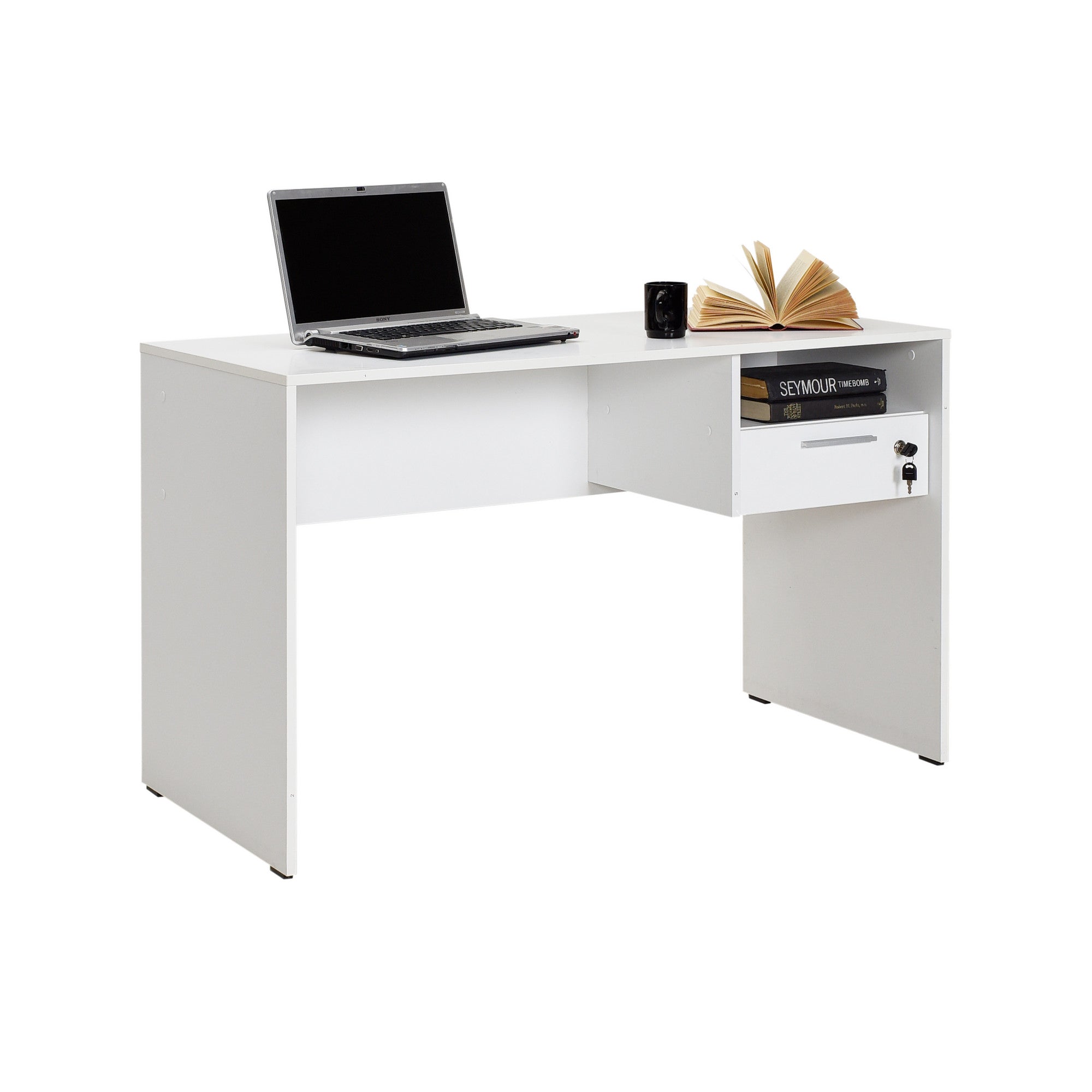 Secretária de Estudo – 120 cm x 75 cm x 60 cm – Branco – Painel de partículas revestido a melamina