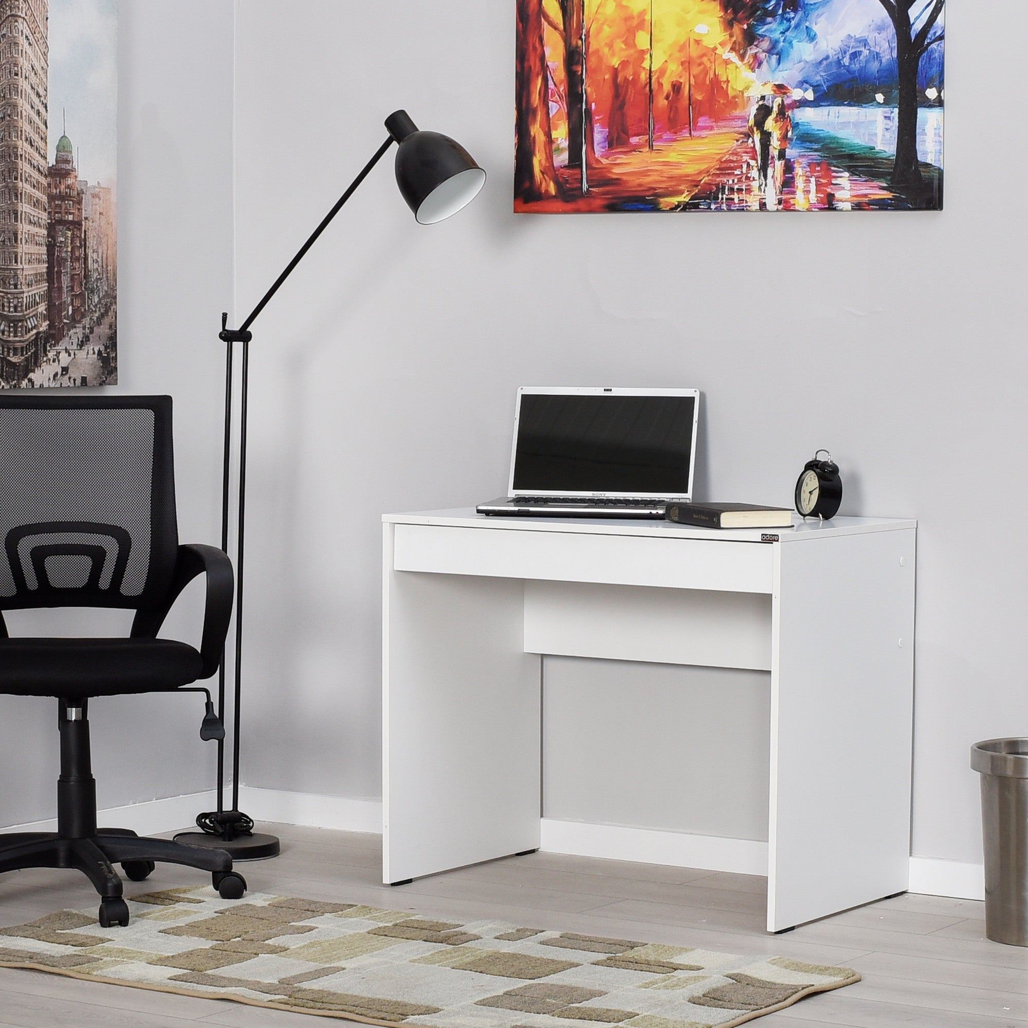 Secretária de Estudo Branca Diamante 90cm com Gaveta para Teclado e Fixação de Parede - Melamina 16mm