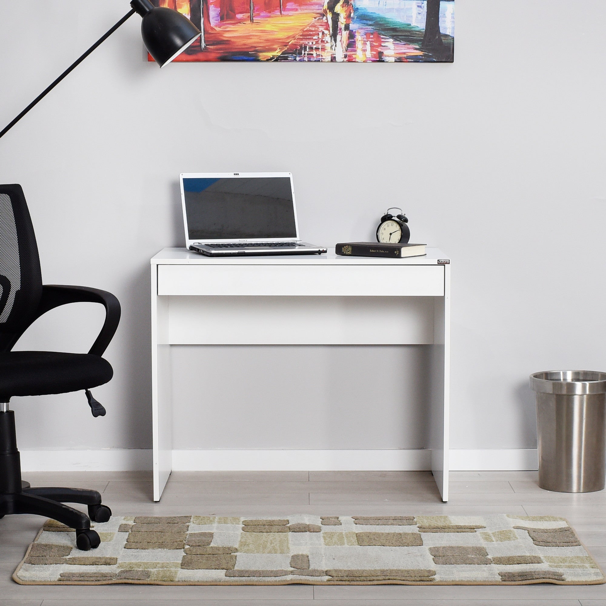 Secretária de Estudo Branca Diamante 90cm com Gaveta para Teclado e Fixação de Parede - Melamina 16mm