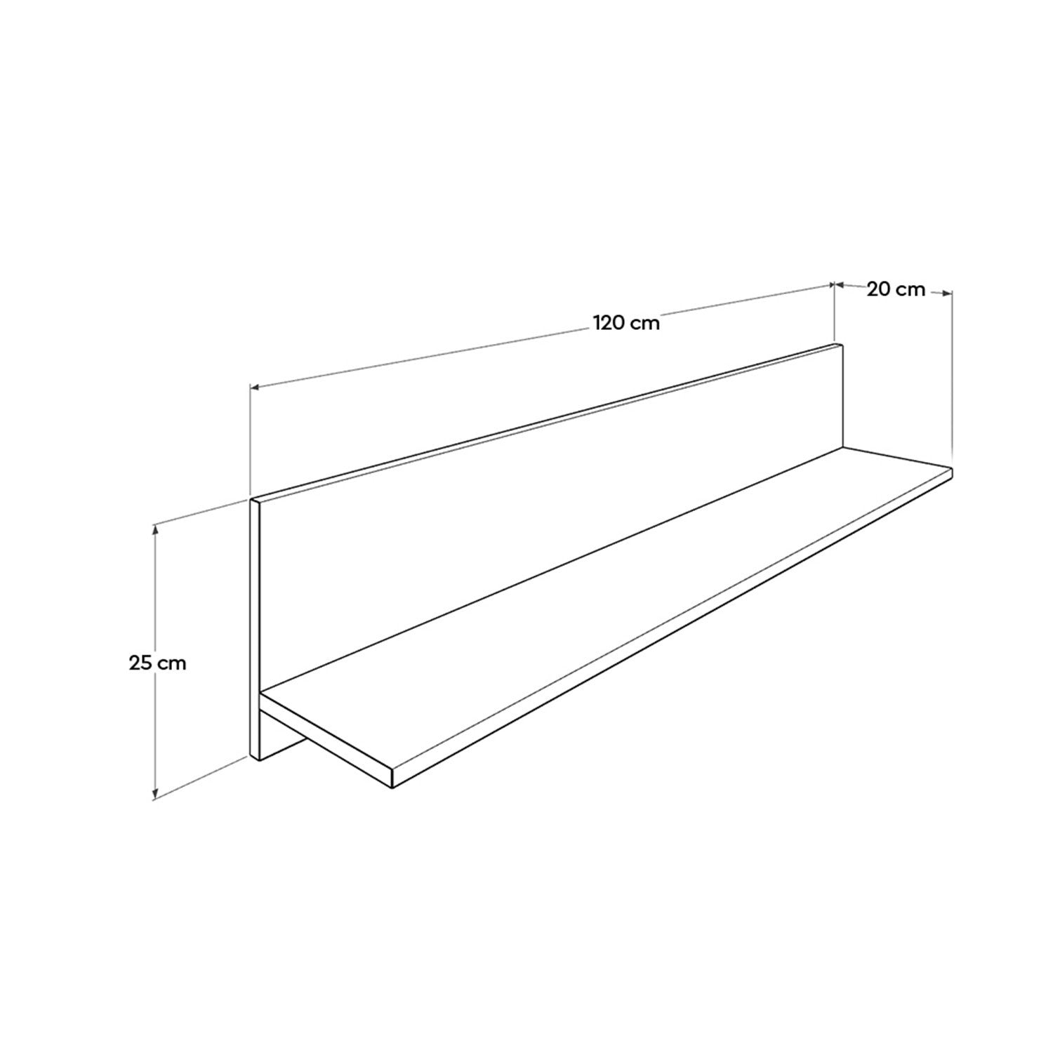 Prateleira de parede – 120 cm x 25 cm – Branco – Painéis de partículas revestidos a melamina