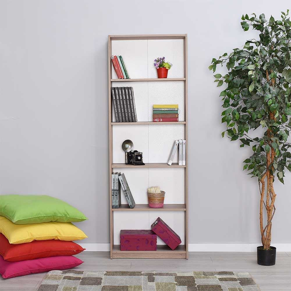 Estante de Livros em Nogueira Clara - 170cm de Altura com Múltiplas Prateleiras e Fixação à Parede