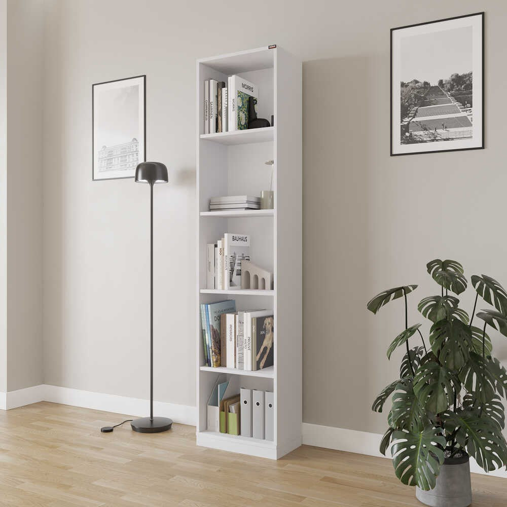 Estante de livros – 43 cm x 182 cm x 26 cm – Branco – Painel de partículas revestido a melamina