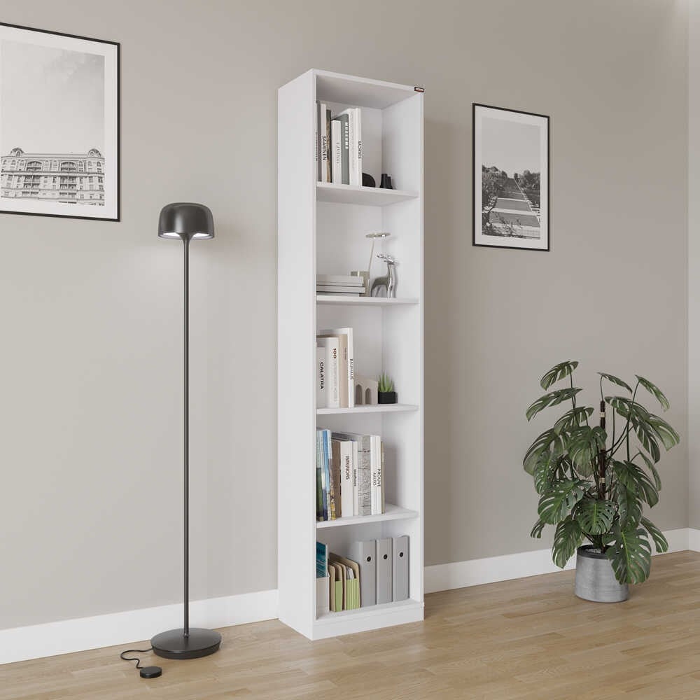 Estante de livros – 43 cm x 182 cm x 26 cm – Branco – Painel de partículas revestido a melamina