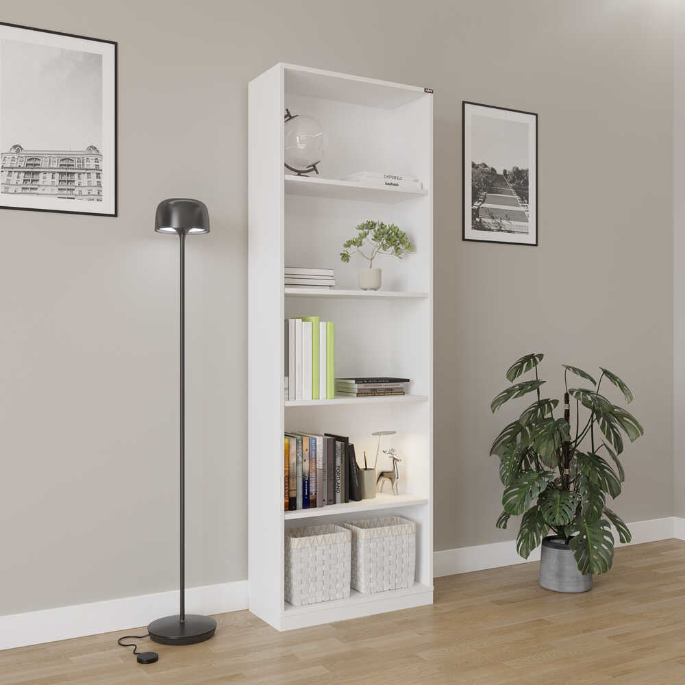 Estante de livros – 64 cm x 182 cm x 26 cm – Branco – Painel de partículas revestido a melamina