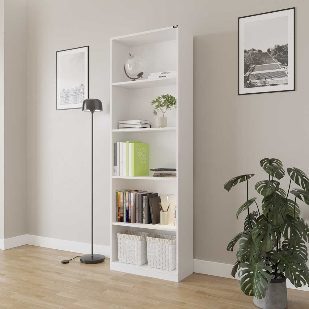 Estante de livros – 64 cm x 182 cm x 26 cm – Branco – Painel de partículas revestido a melamina