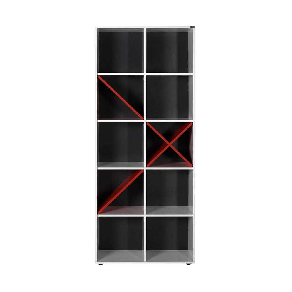 Estante de livros – 75 cm x 188 cm x 30 cm – Branco e Vermelho – Painéis de partículas