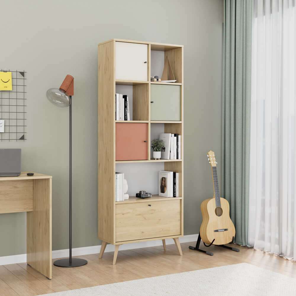 Estante de livros – 67 cm x 181 cm x 30 cm – Multicolorido – MDF revestido de melamina