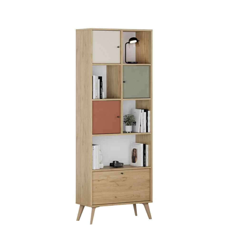 Estante de livros – 67 cm x 181 cm x 30 cm – Multicolorido – MDF revestido de melamina