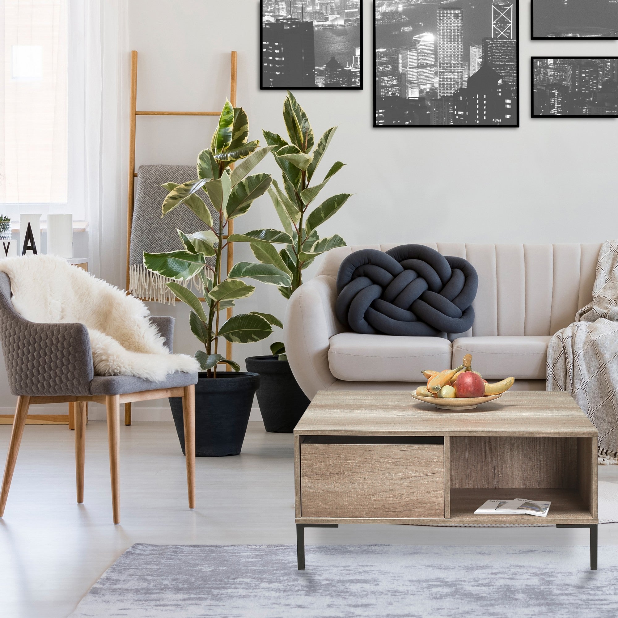 Mesa de Centro – 90cm x 42cm x 90cm – Taupe – Painel de partículas revestido a melamina