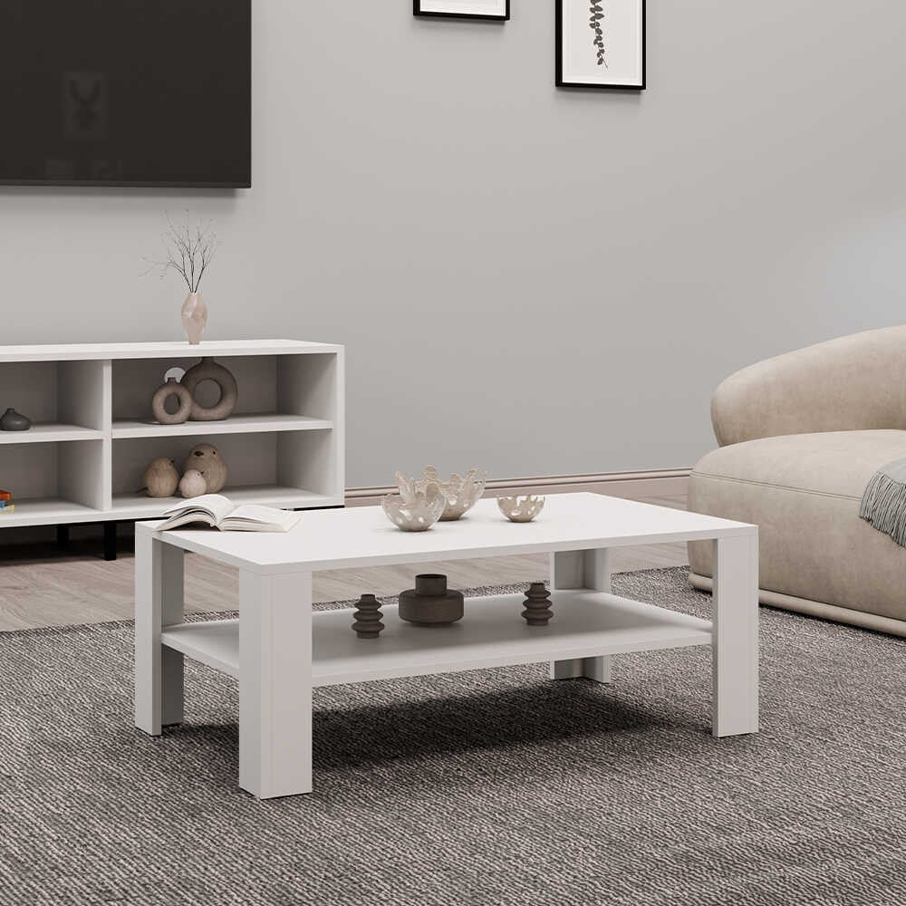 Mesa de Centro – 110 cm x 42 cm x 65 cm – Branco Diamante – Melamina
