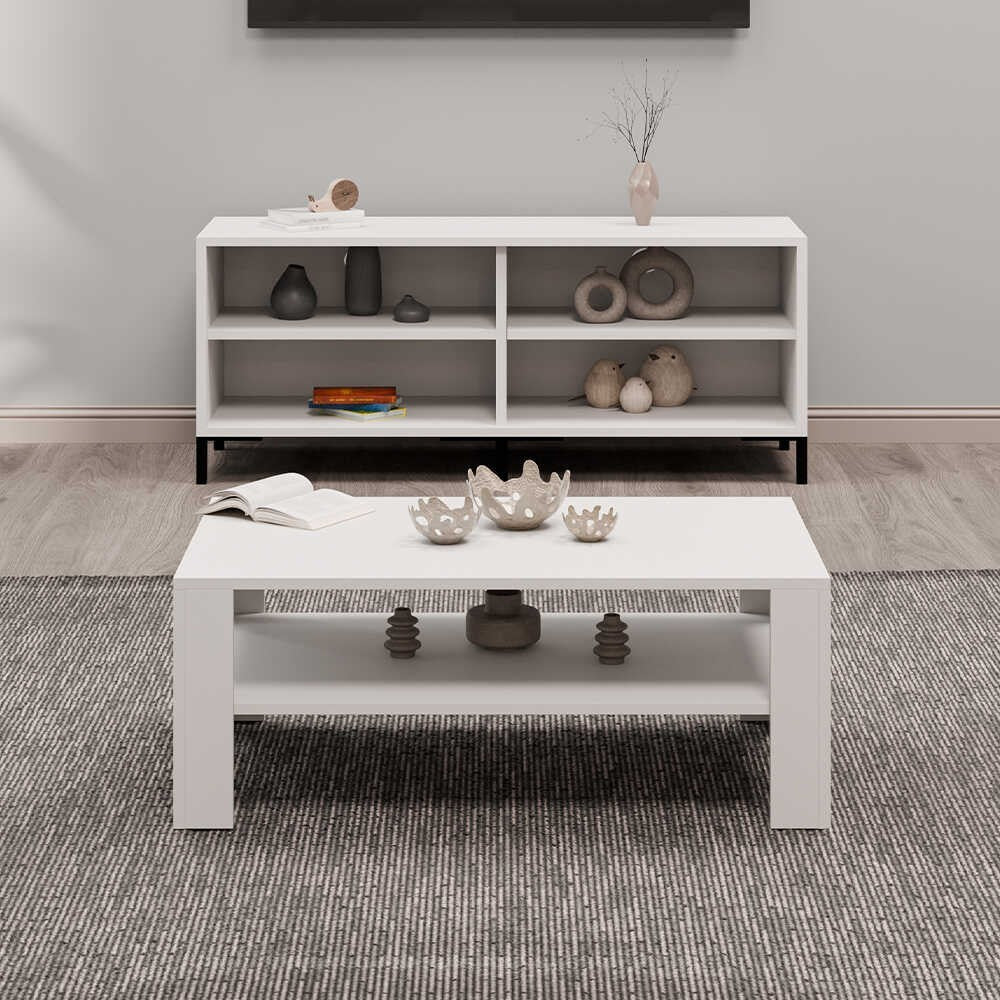Mesa de Centro – 110 cm x 42 cm x 65 cm – Branco Diamante – Melamina