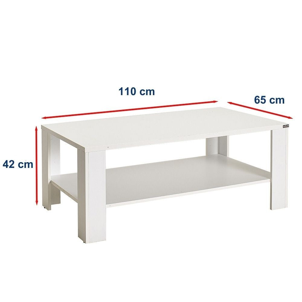 Mesa de Centro – 110 cm x 42 cm x 65 cm – Branco Diamante – Melamina