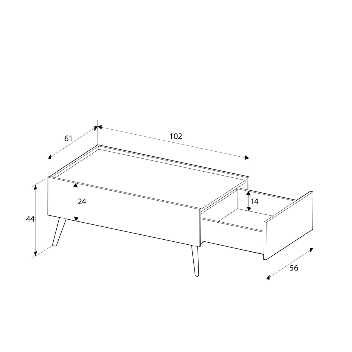 Mesa de Centro – 102 cm x 44 cm x 61 cm – Carvalho – Painéis de Partículas