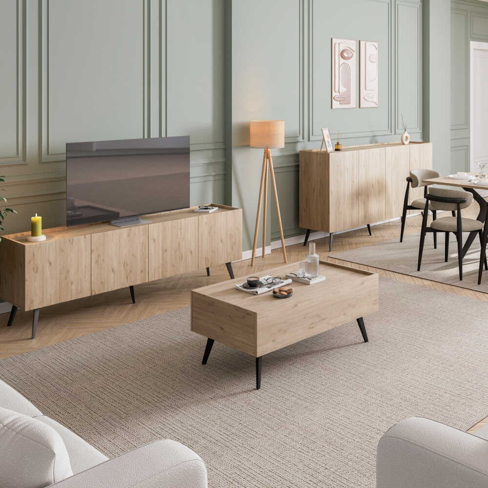 Mesa de Centro – 102 cm x 44 cm x 61 cm – Carvalho – Painéis de Partículas